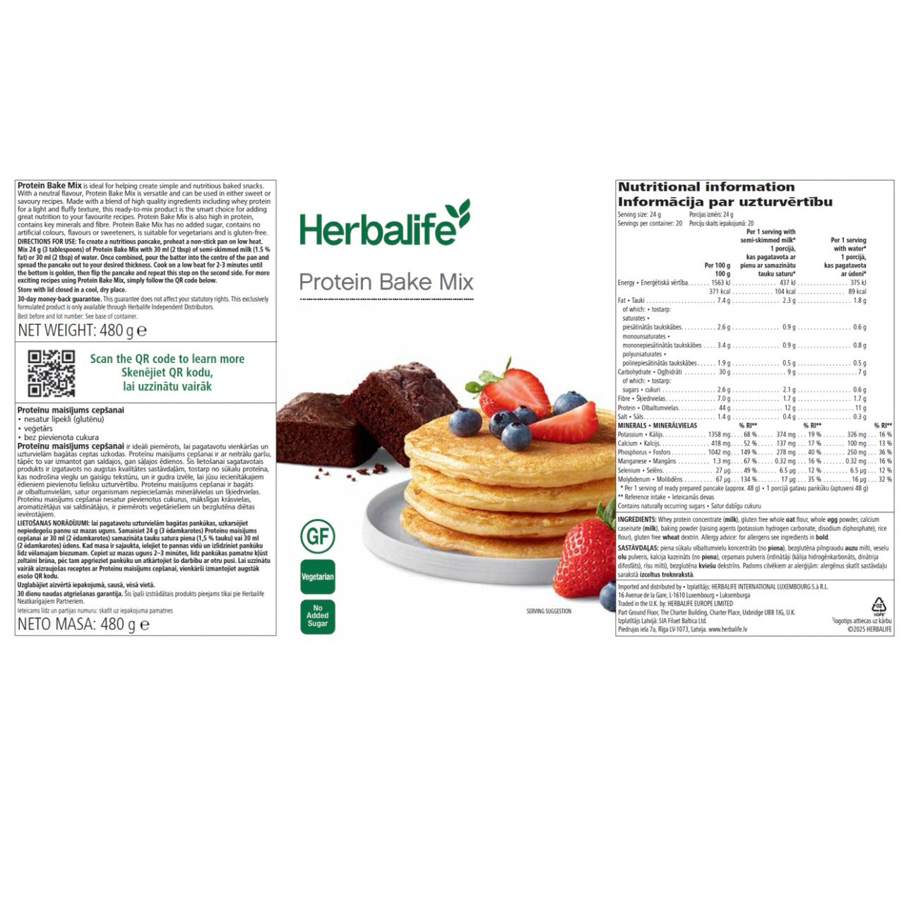 Herbalife Protein Bake Mix 480g — full ingredients label and nutritional information per serving — Lose Weight Feel Great UK