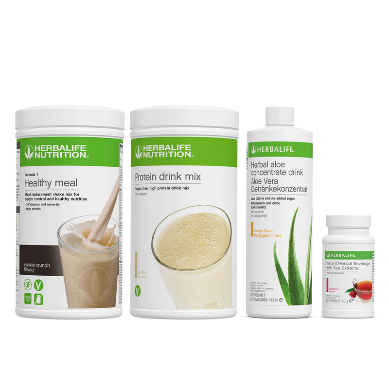 Herbalife starter kit products - Formula 1 shake, protein, herbal tea and aloe for beginners starting their wellness journey UK