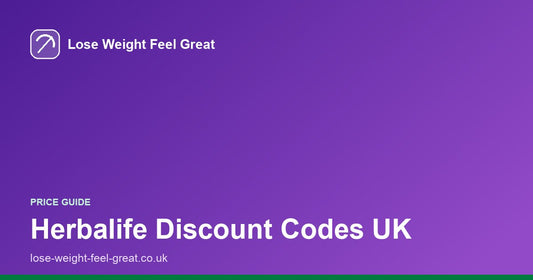 Lose Weight Feel Great share card, white text reading Herbalife Discount Codes UK on a purple gradient