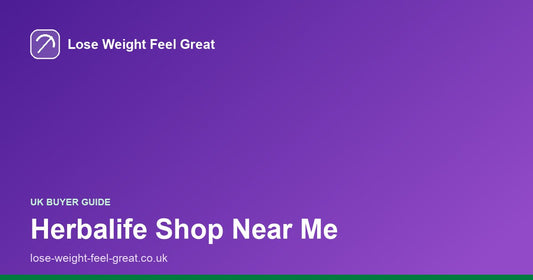 Lose Weight Feel Great share card, white text reading Herbalife Shop Near Me on a purple gradient