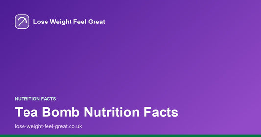 Lose Weight Feel Great share card, white text reading Tea Bomb Nutrition Facts on a purple gradient