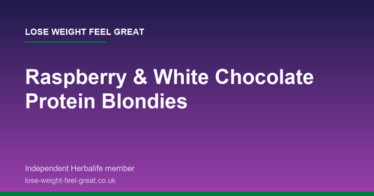 Lose Weight Feel Great article card: Raspberry & White Chocolate Protein Blondies