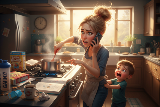 Busy mum with vanilla Herbalife shake - quick healthy breakfast for weight loss and energy UK