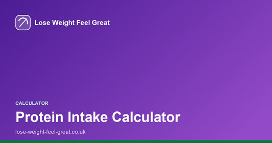 Lose Weight Feel Great share card, white text reading Protein Intake Calculator on a purple gradient