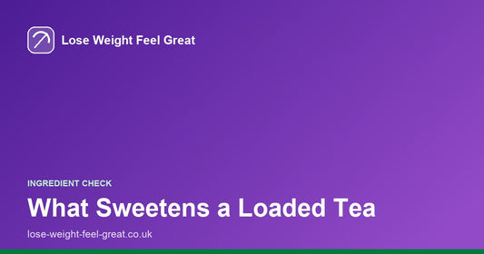 Lose Weight Feel Great share card, white text reading What Sweetens a Loaded Tea on a purple gradient