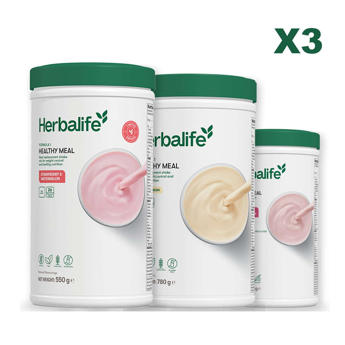 Formula 1 Strawberry Watermelon plus 2 flavours of your choice - Vanilla (Large 780g) / Free From Raspberry & White Chocolate