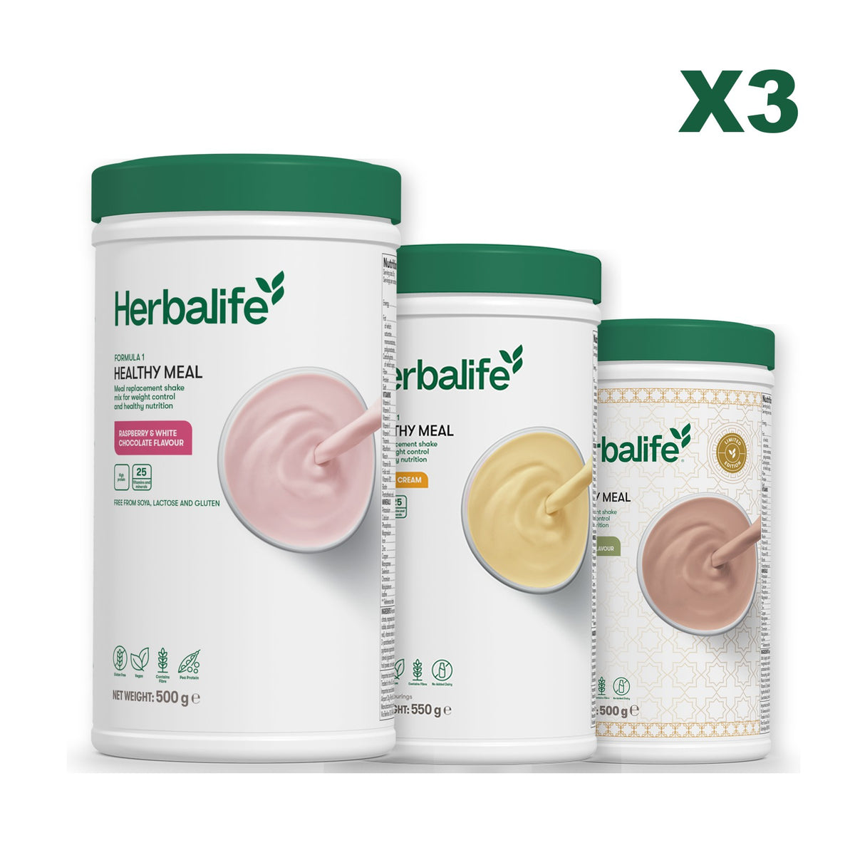 Formula 1 Free From Raspberry and White Chocolate plus 2 flavours of your choice - Banana Cream / Dubai Style Chocolate