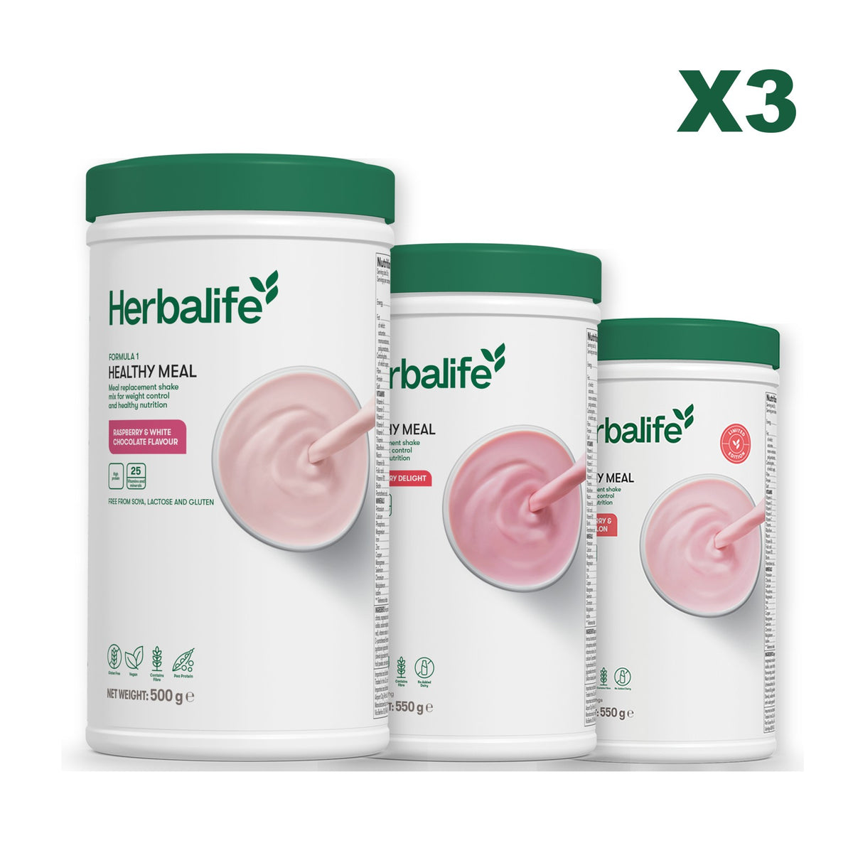 Formula 1 Free From Raspberry and White Chocolate plus 2 flavours of your choice - Strawberry / Strawberry Watermelon