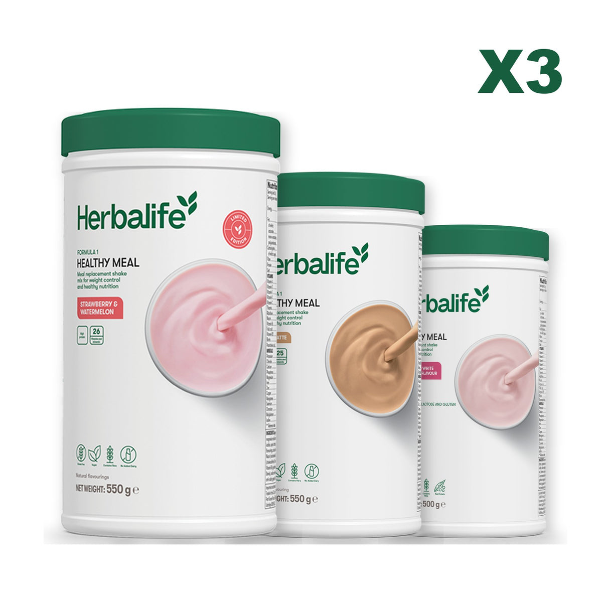 Formula 1 Strawberry Watermelon plus 2 flavours of your choice - Cafe Latte / Free From Raspberry & White Chocolate