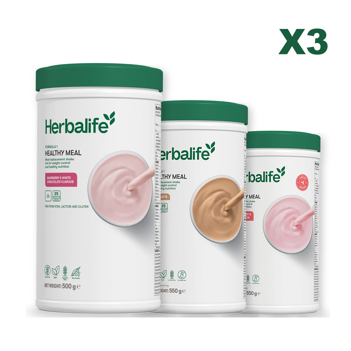 Formula 1 Free From Raspberry and White Chocolate plus 2 flavours of your choice - Cafe Latte / Strawberry Watermelon