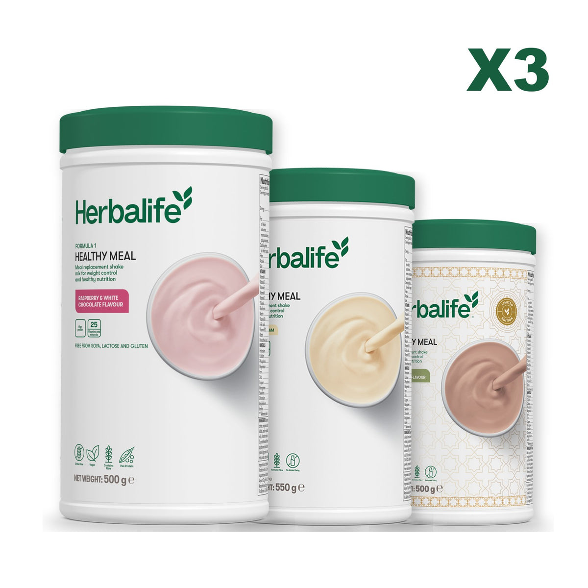 Formula 1 Free From Raspberry and White Chocolate plus 2 flavours of your choice - Vanilla / Dubai Style Chocolate