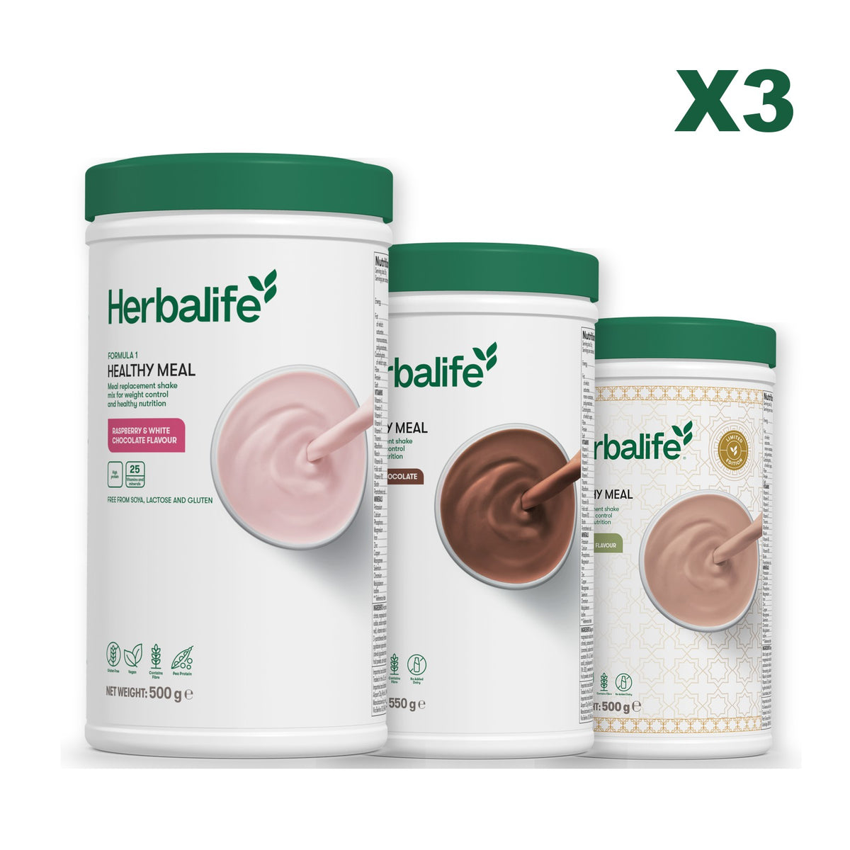 Formula 1 Free From Raspberry and White Chocolate plus 2 flavours of your choice - Chocolate / Dubai Style Chocolate