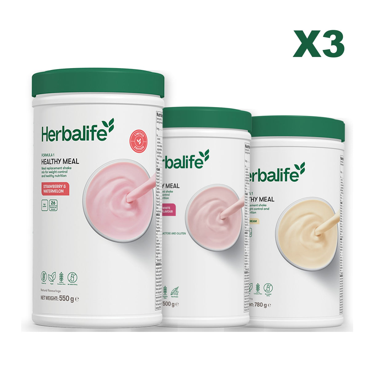 Formula 1 Strawberry Watermelon plus 2 flavours of your choice - Free From Raspberry & White Chocolate / Vanilla (Large 780g)