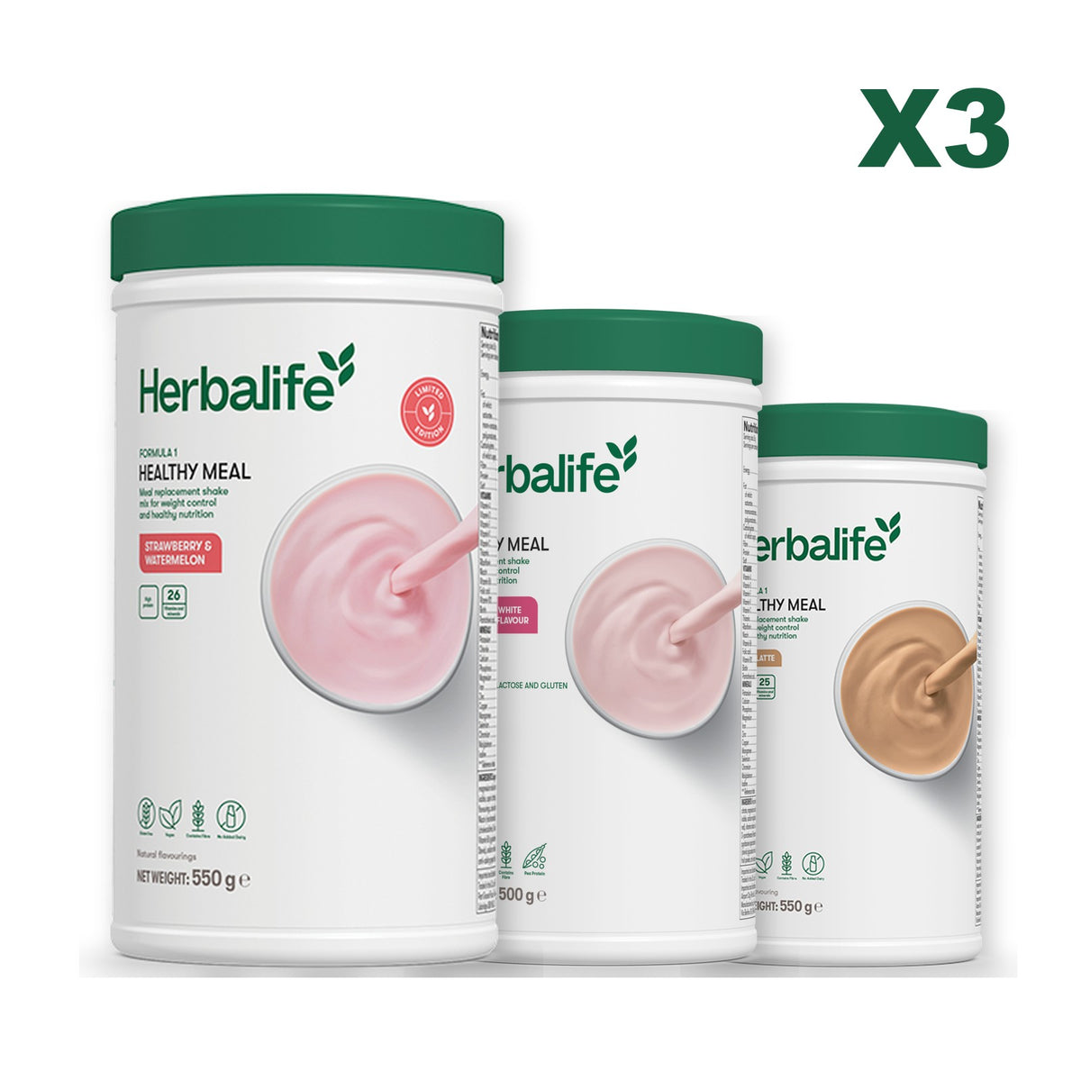 Formula 1 Strawberry Watermelon plus 2 flavours of your choice - Free From Raspberry & White Chocolate / Cafe Latte