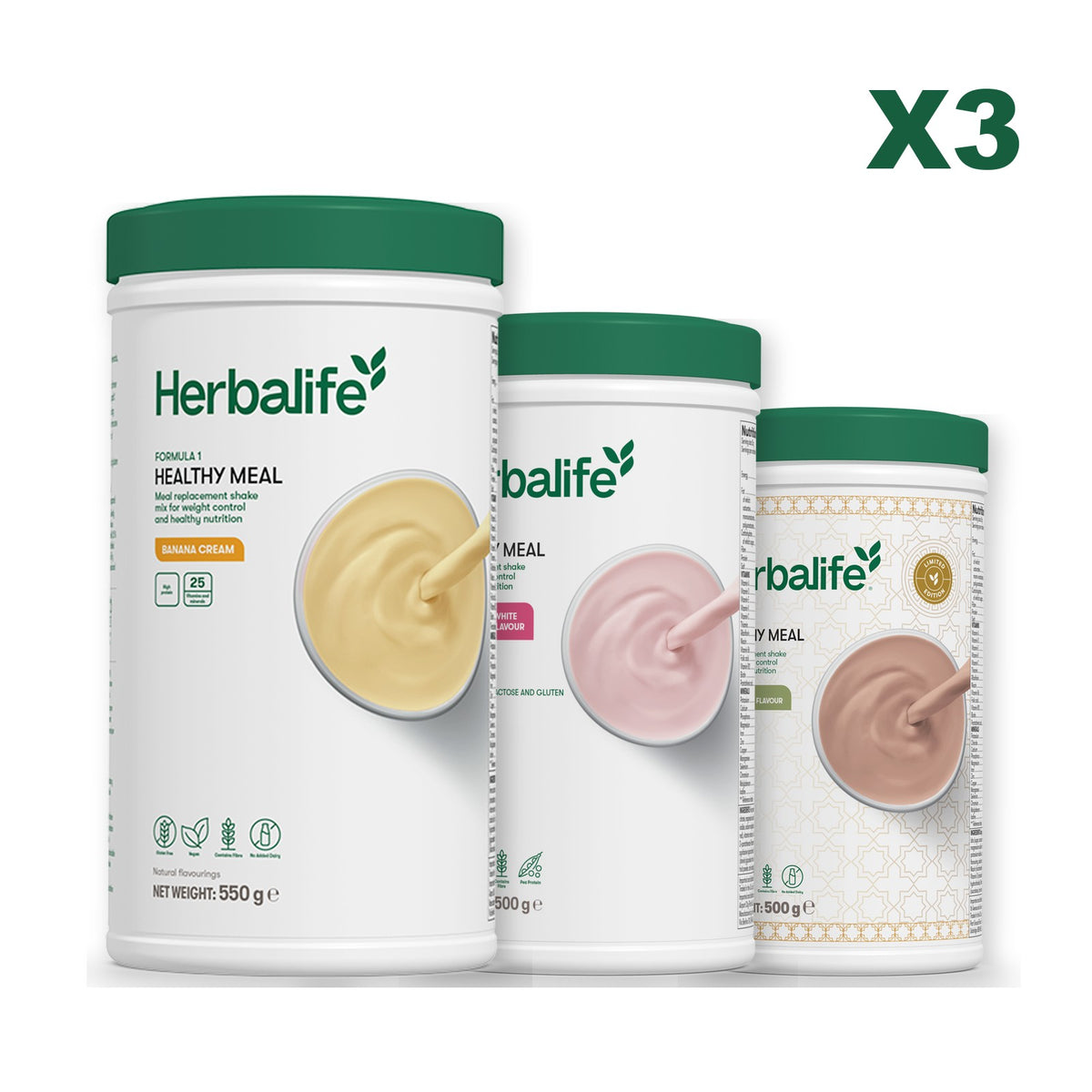 Formula 1 Banana Cream plus 2 flavours of your choice - Free From Raspberry & White Chocolate / Dubai Style Chocolate