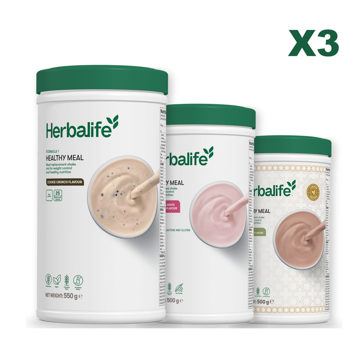 Formula 1 Cookie Crunch plus 2 flavours of your choice - Free From Raspberry & White Chocolate / Dubai Style Chocolate