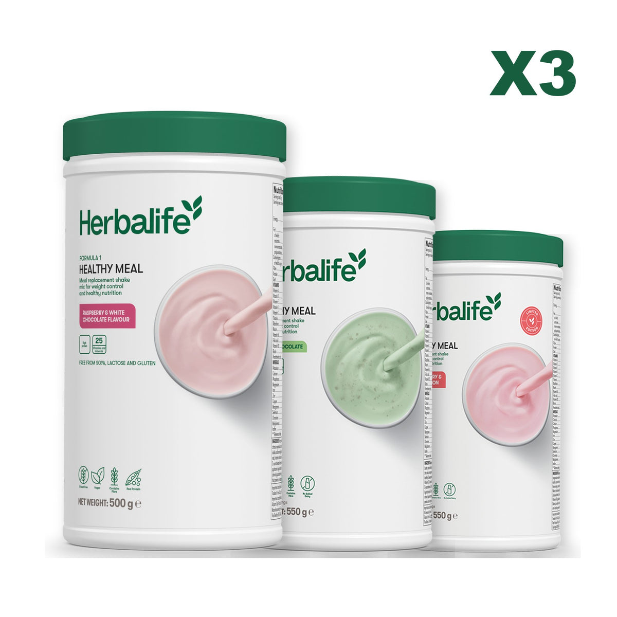 Formula 1 Free From Raspberry and White Chocolate plus 2 flavours of your choice - Mint Chocolate / Strawberry Watermelon