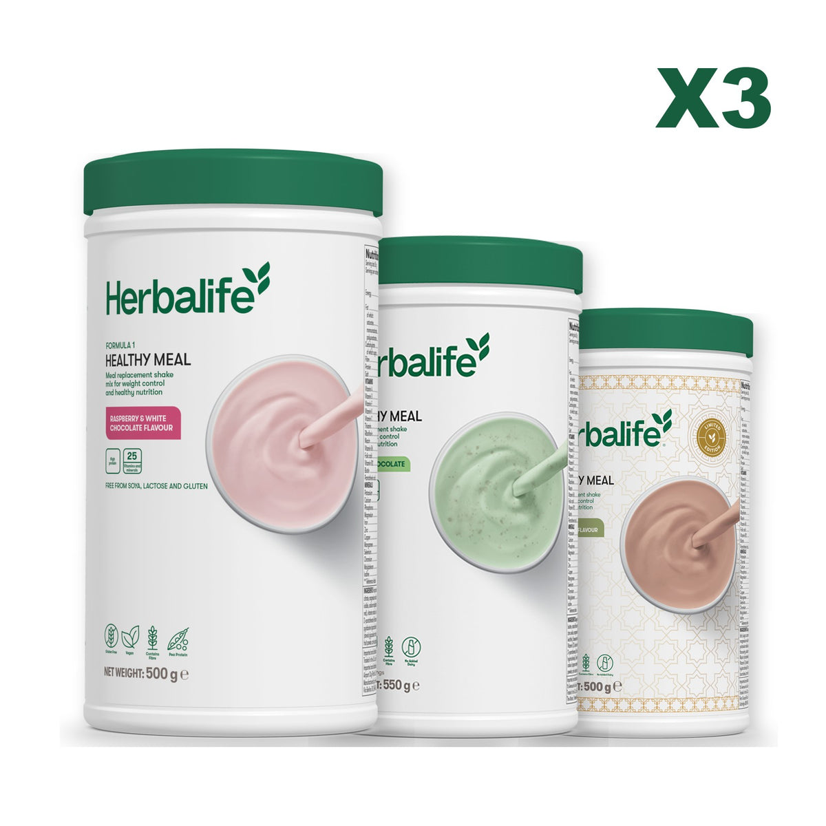 Formula 1 Free From Raspberry and White Chocolate plus 2 flavours of your choice - Mint Chocolate / Dubai Style Chocolate