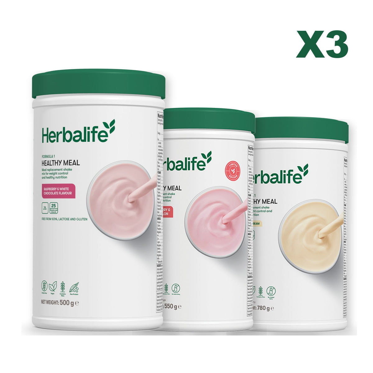 Formula 1 Free From Raspberry and White Chocolate plus 2 flavours of your choice - Strawberry Watermelon / Vanilla (Large 780g)