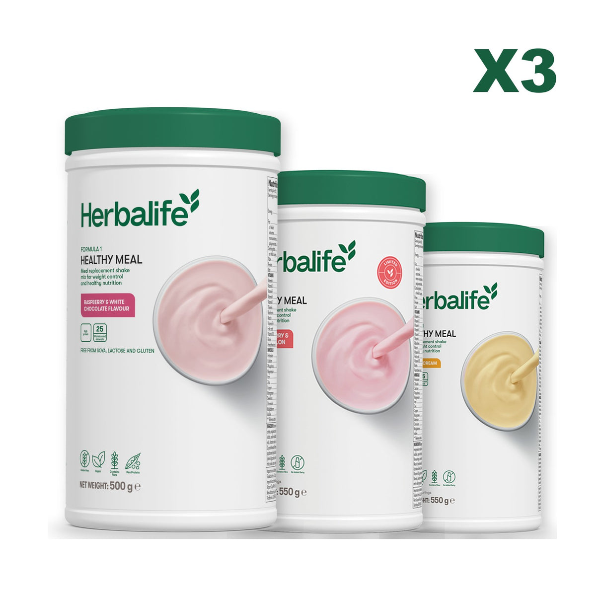 Formula 1 Free From Raspberry and White Chocolate plus 2 flavours of your choice - Strawberry Watermelon / Banana Cream