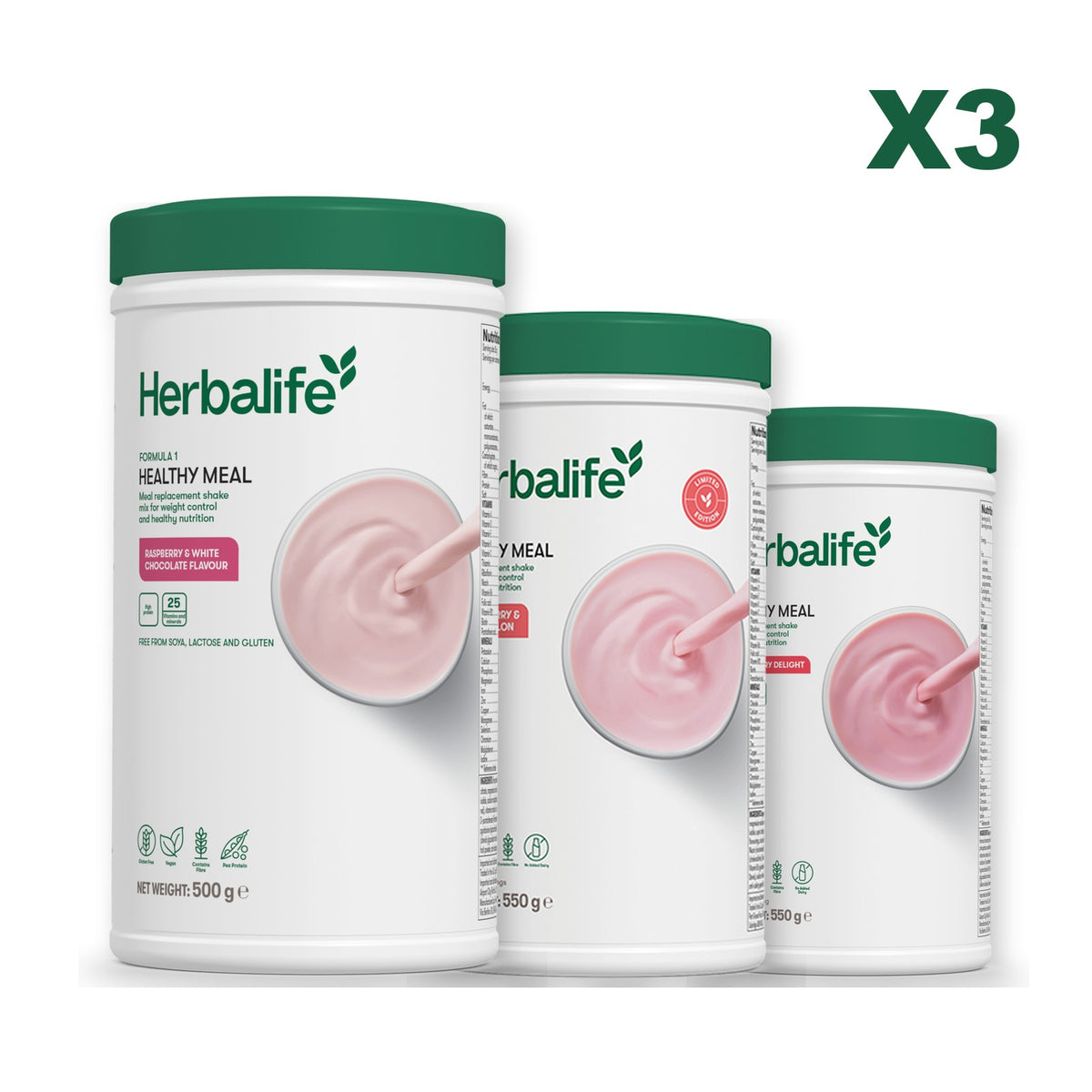 Formula 1 Free From Raspberry and White Chocolate plus 2 flavours of your choice - Strawberry Watermelon / Strawberry