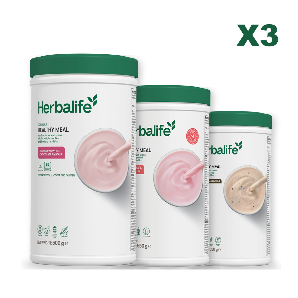 Formula 1 Free From Raspberry and White Chocolate plus 2 flavours of your choice - Strawberry Watermelon / Cookie Crunch