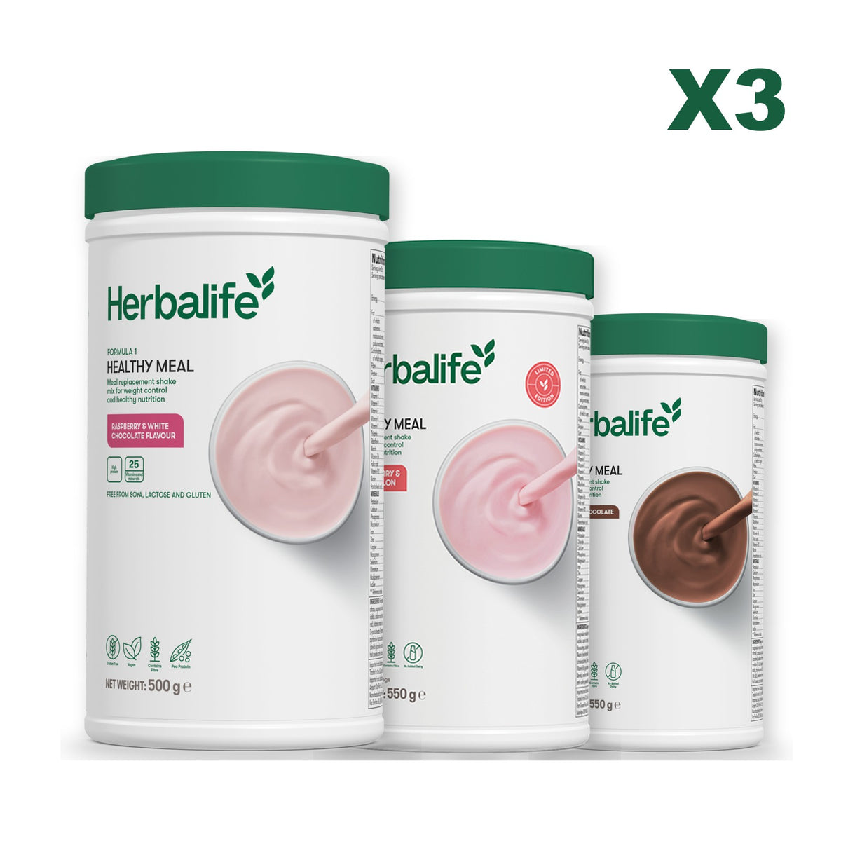Formula 1 Free From Raspberry and White Chocolate plus 2 flavours of your choice - Strawberry Watermelon / Chocolate