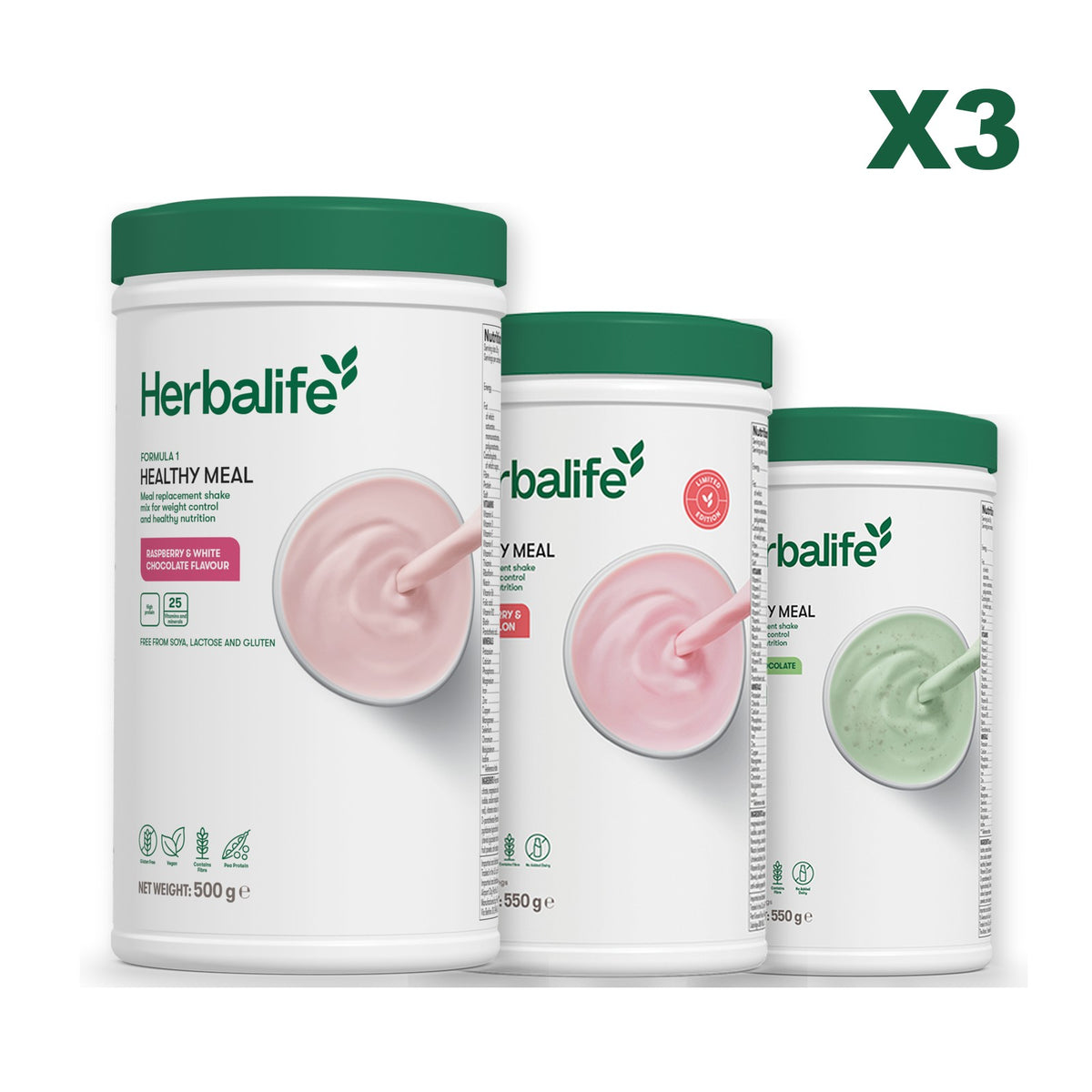 Formula 1 Free From Raspberry and White Chocolate plus 2 flavours of your choice - Strawberry Watermelon / Mint Chocolate