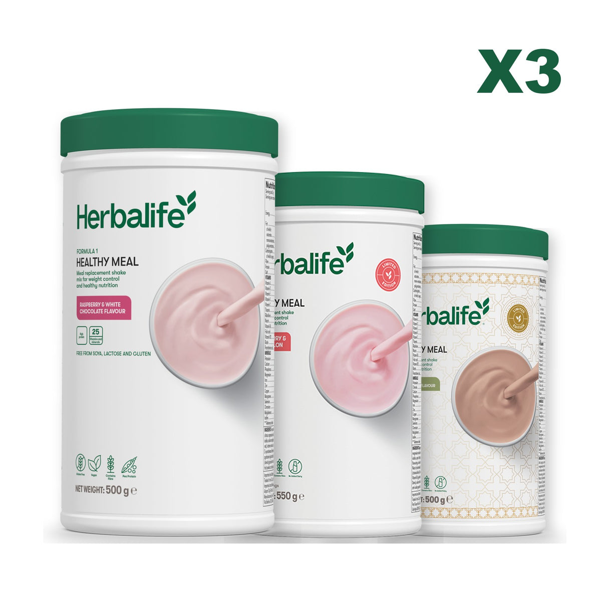 Formula 1 Free From Raspberry and White Chocolate plus 2 flavours of your choice - Strawberry Watermelon / Dubai Style Chocolate