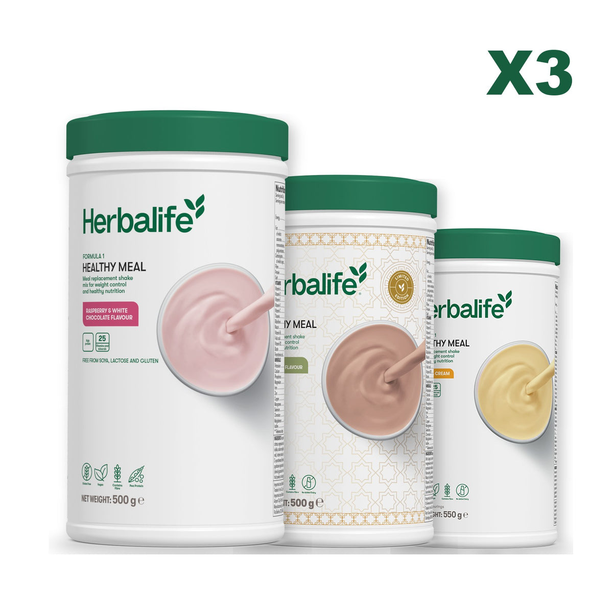Formula 1 Free From Raspberry and White Chocolate plus 2 flavours of your choice - Dubai Style Chocolate / Banana Cream