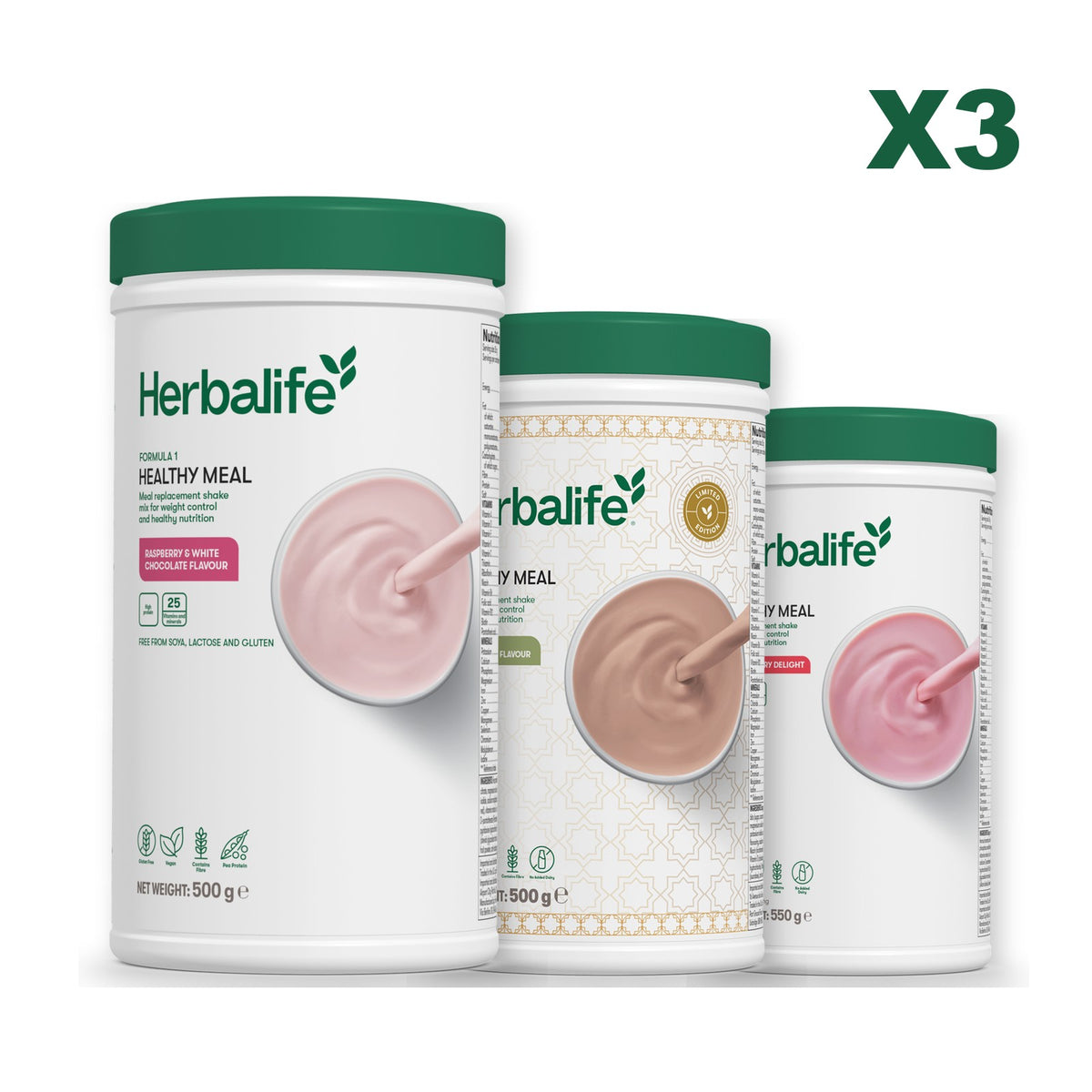 Formula 1 Free From Raspberry and White Chocolate plus 2 flavours of your choice - Dubai Style Chocolate / Strawberry