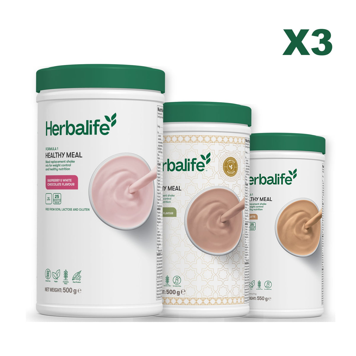 Formula 1 Free From Raspberry and White Chocolate plus 2 flavours of your choice - Dubai Style Chocolate / Cafe Latte