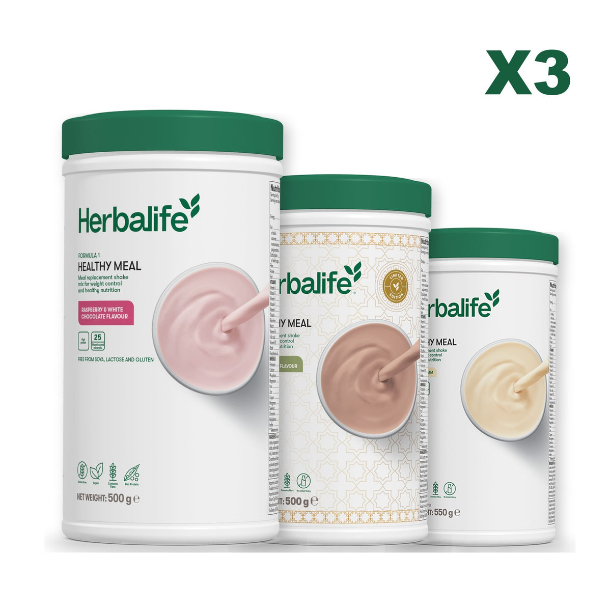 Formula 1 Free From Raspberry and White Chocolate plus 2 flavours of your choice - Dubai Style Chocolate / Vanilla