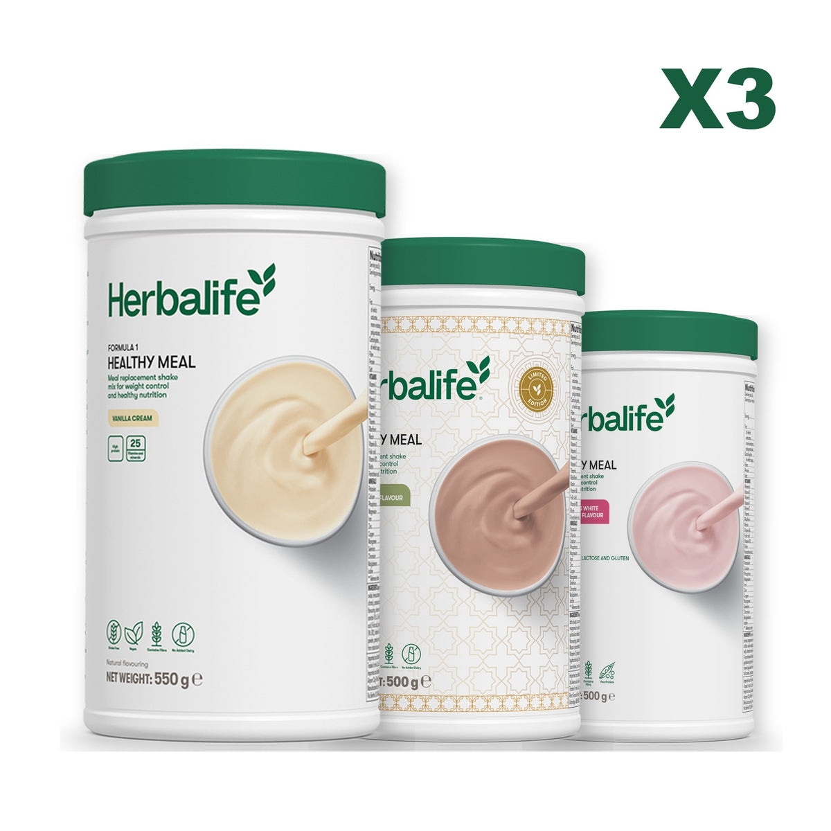 Formula 1 Vanilla plus 2 flavours of your choice - Dubai Style Chocolate / Free From Raspberry & White Chocolate