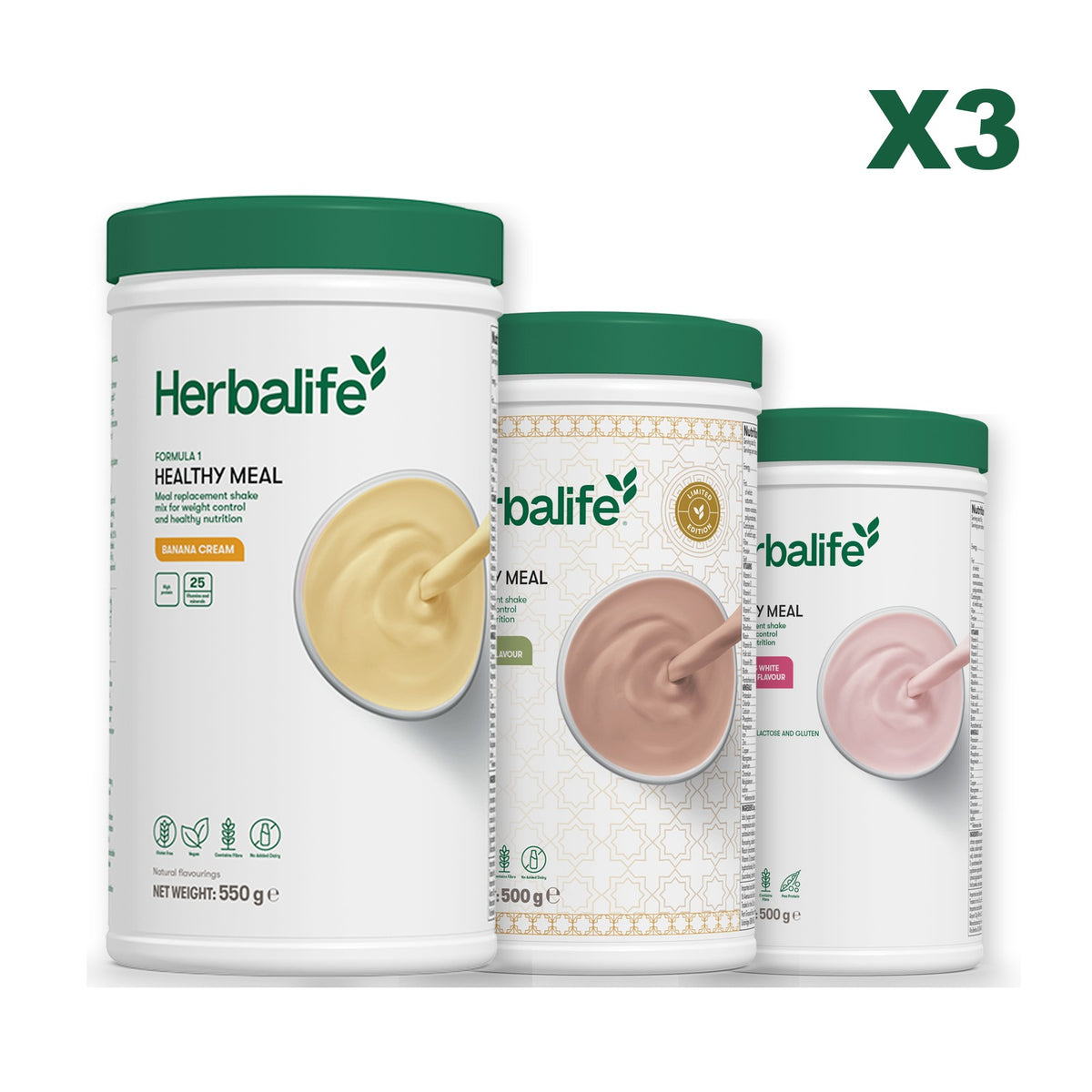 Formula 1 Banana Cream plus 2 flavours of your choice - Dubai Style Chocolate / Free From Raspberry & White Chocolate
