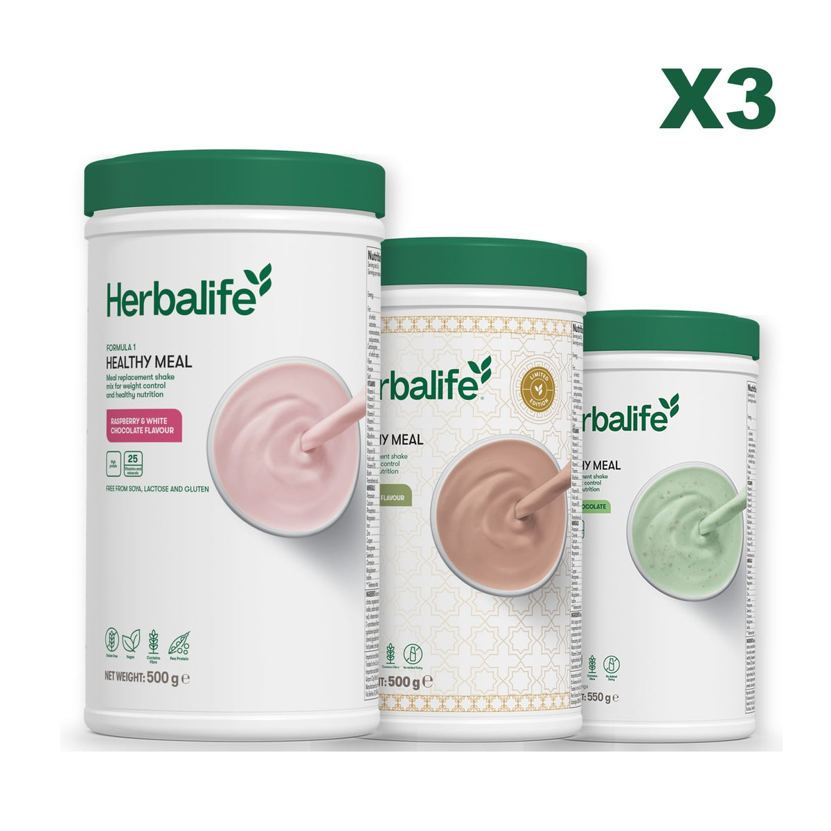 Formula 1 Free From Raspberry and White Chocolate plus 2 flavours of your choice - Dubai Style Chocolate / Mint Chocolate