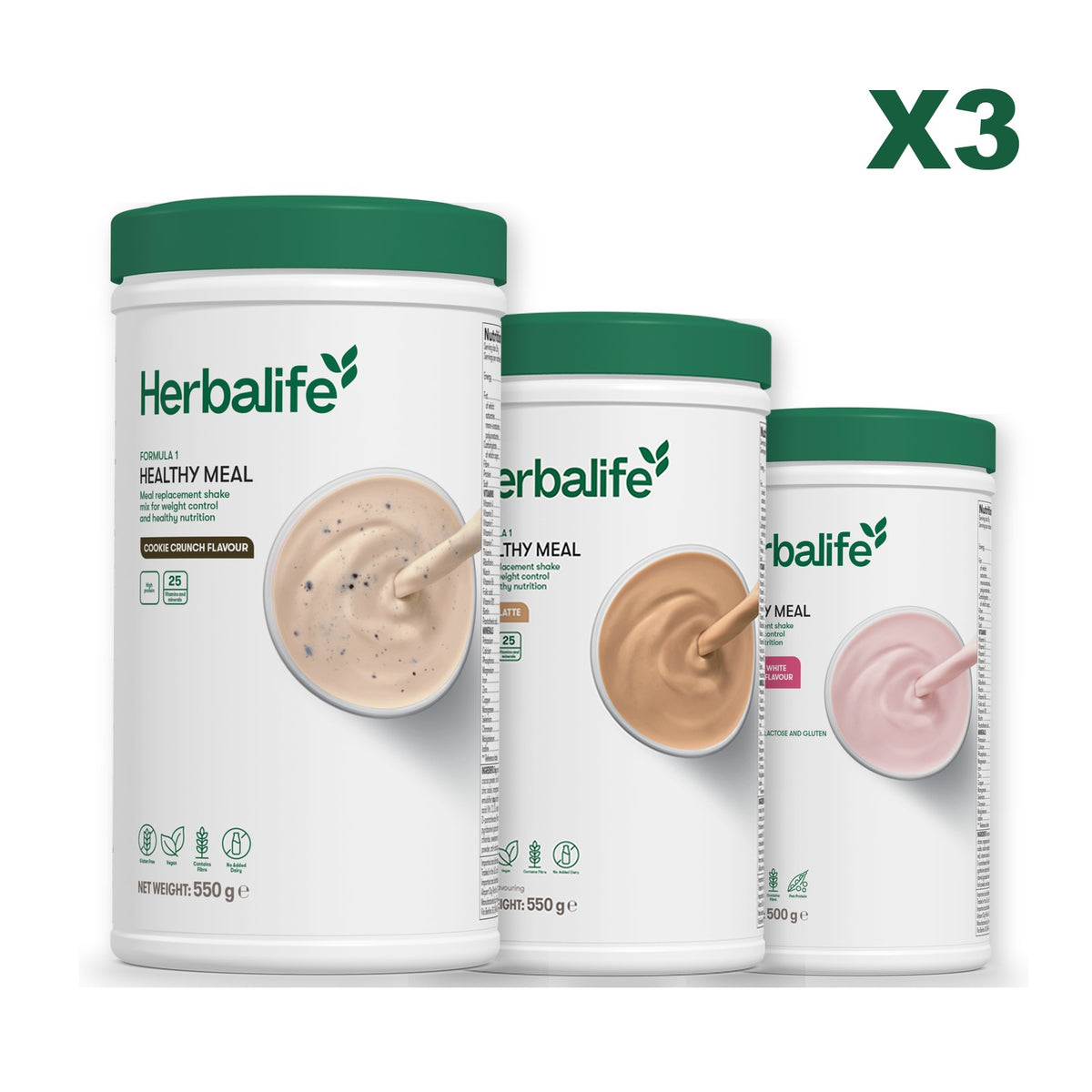 Formula 1 Cookie Crunch plus 2 flavours of your choice - Cafe Latte / Free From Raspberry & White Chocolate