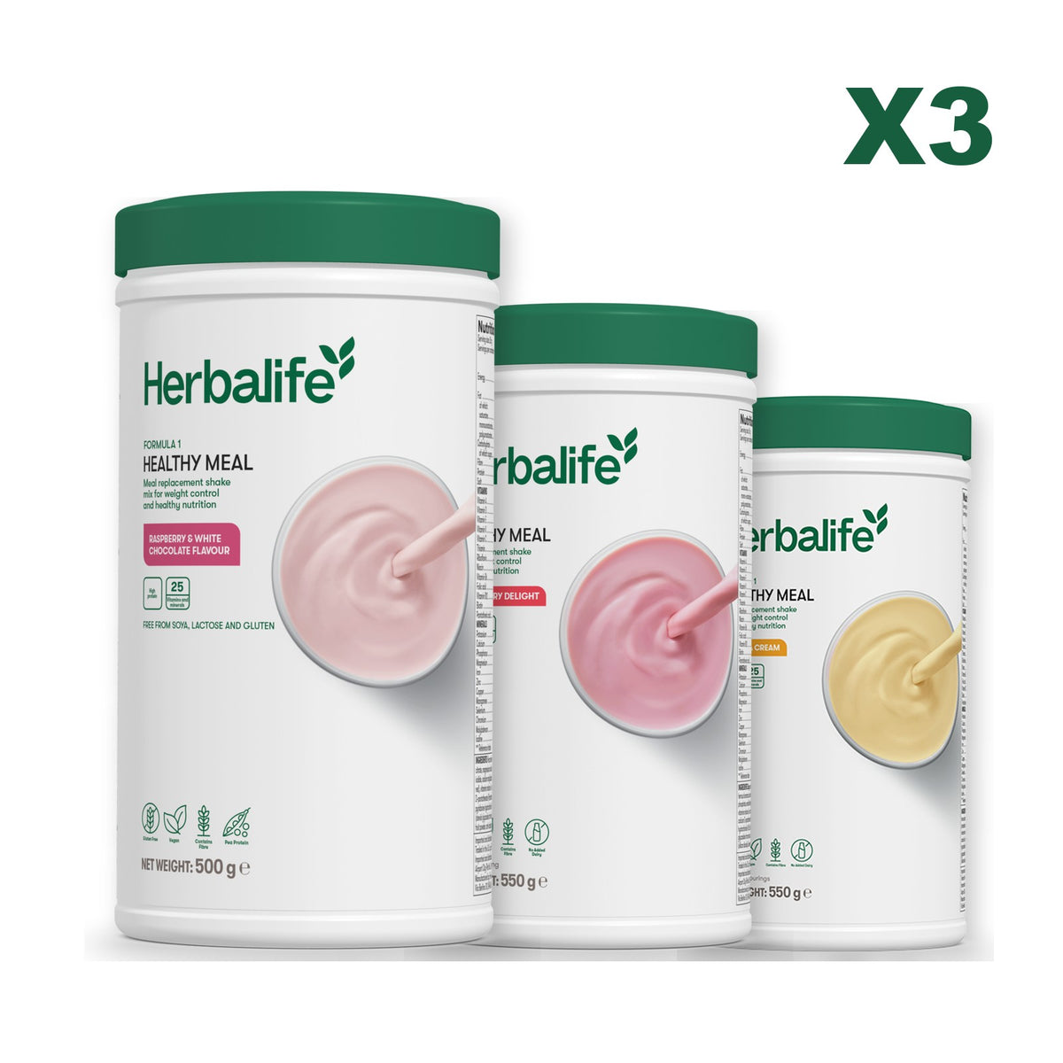 Formula 1 Free From Raspberry and White Chocolate plus 2 flavours of your choice - Strawberry / Banana Cream