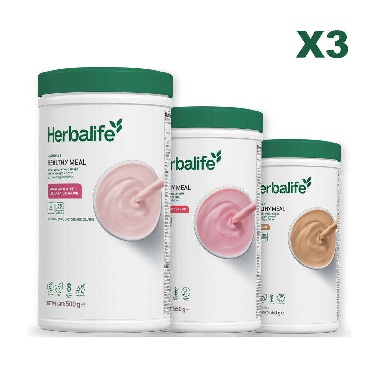 Formula 1 Free From Raspberry and White Chocolate plus 2 flavours of your choice - Strawberry / Cafe Latte