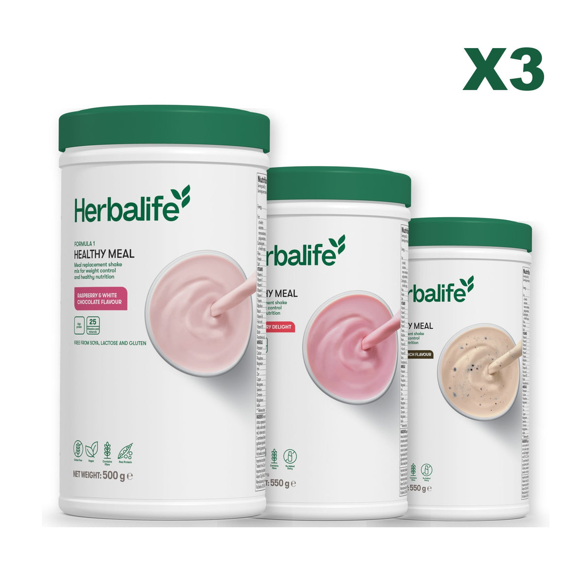 Formula 1 Free From Raspberry and White Chocolate plus 2 flavours of your choice - Strawberry / Cookie Crunch