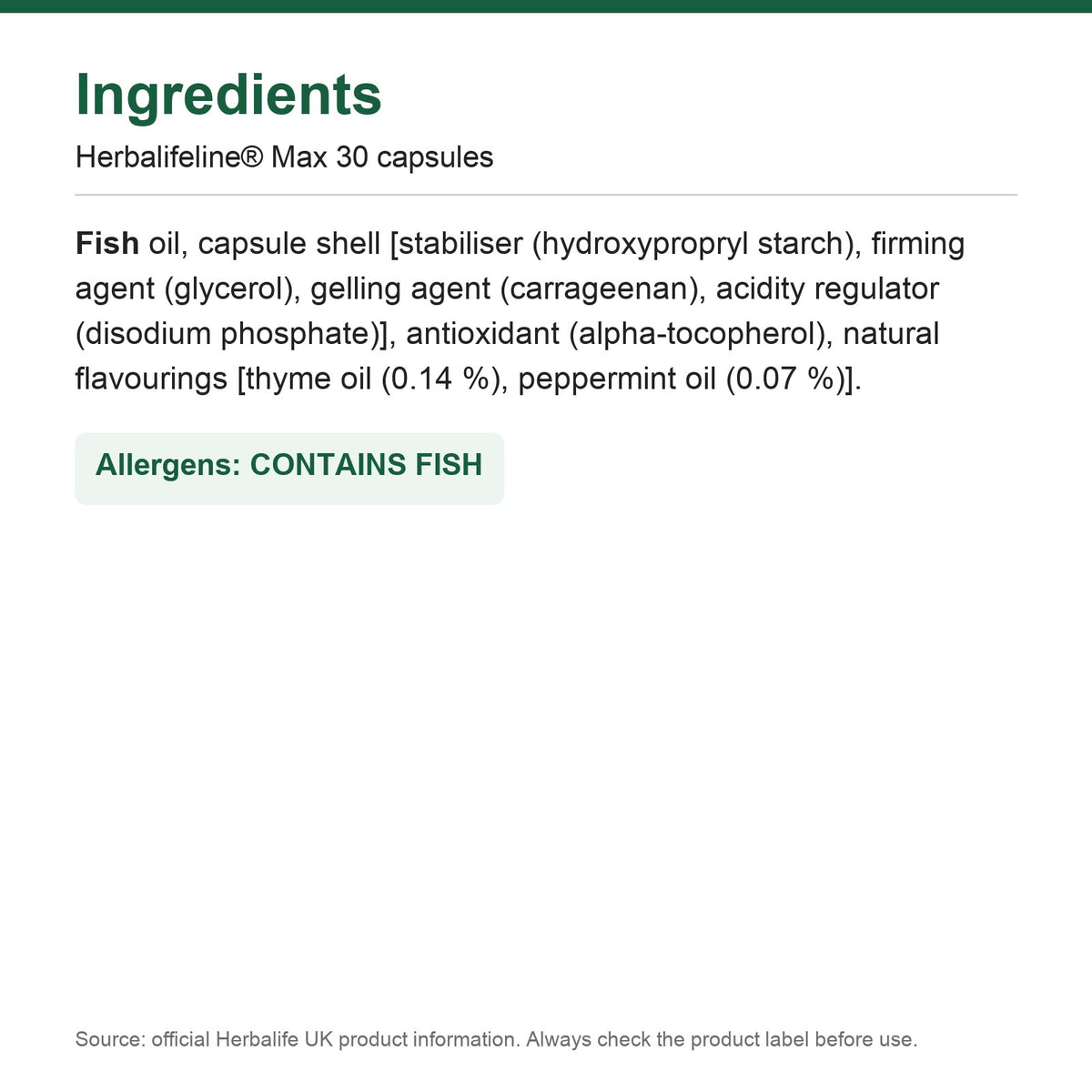 Ingredients - Herbalifeline® Max 30 capsules
