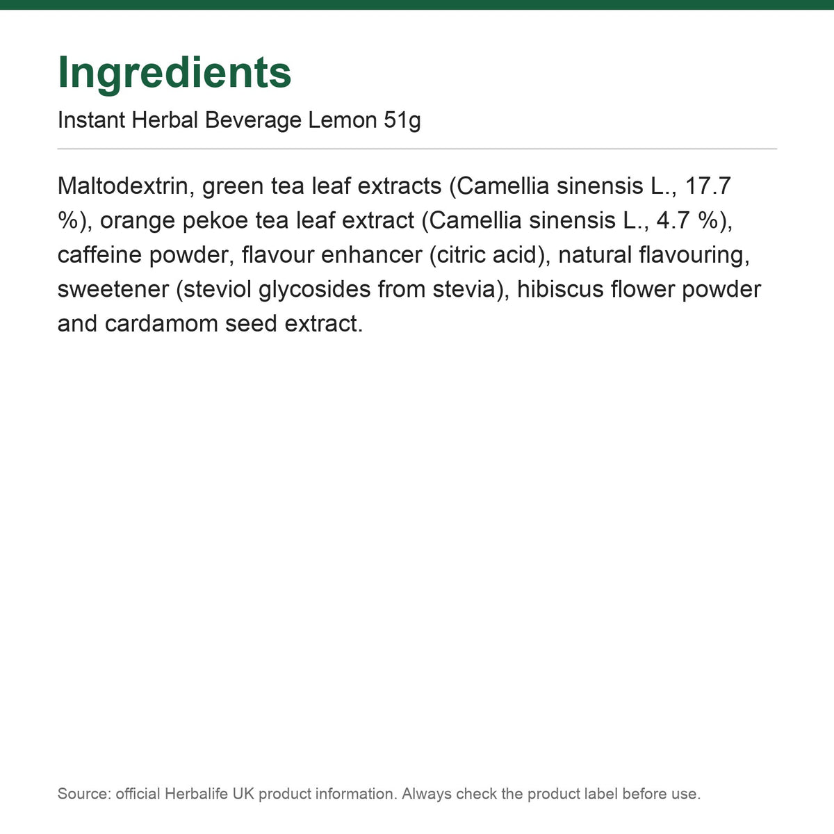 Ingredients - Instant Herbal Beverage Lemon 51g