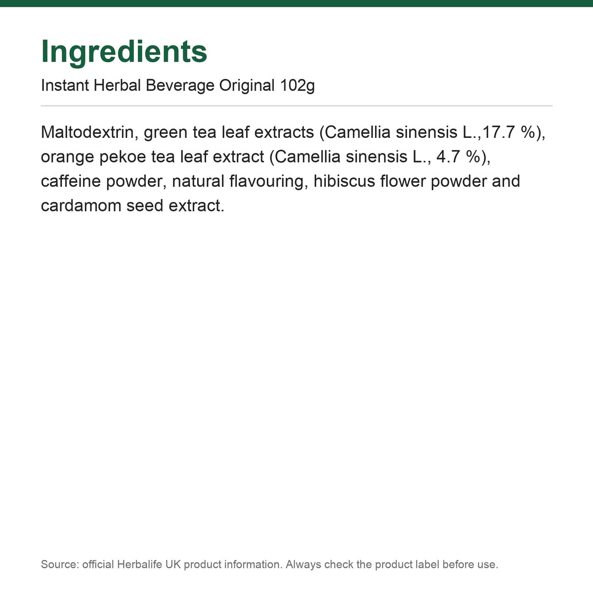 Ingredients - Instant Herbal Beverage Original 102g