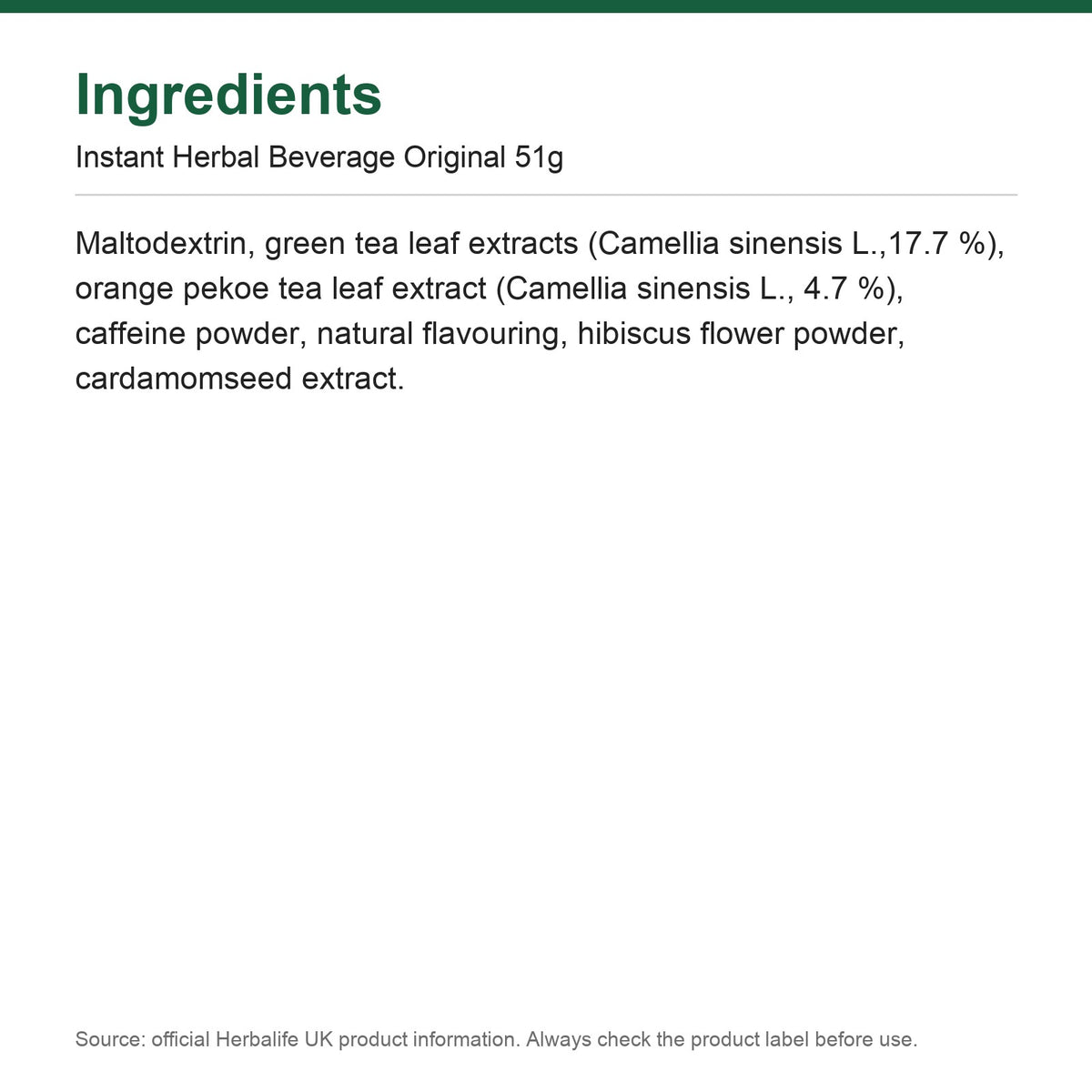Ingredients - Instant Herbal Beverage Original 51g