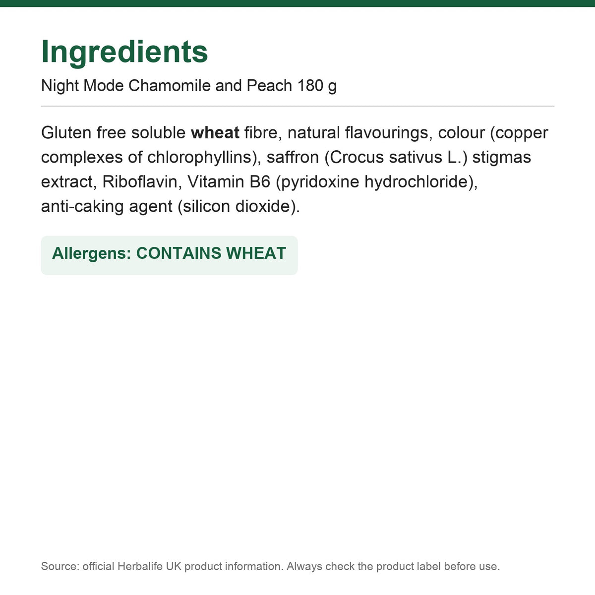 Ingredients - Night Mode Chamomile and Peach 180 g