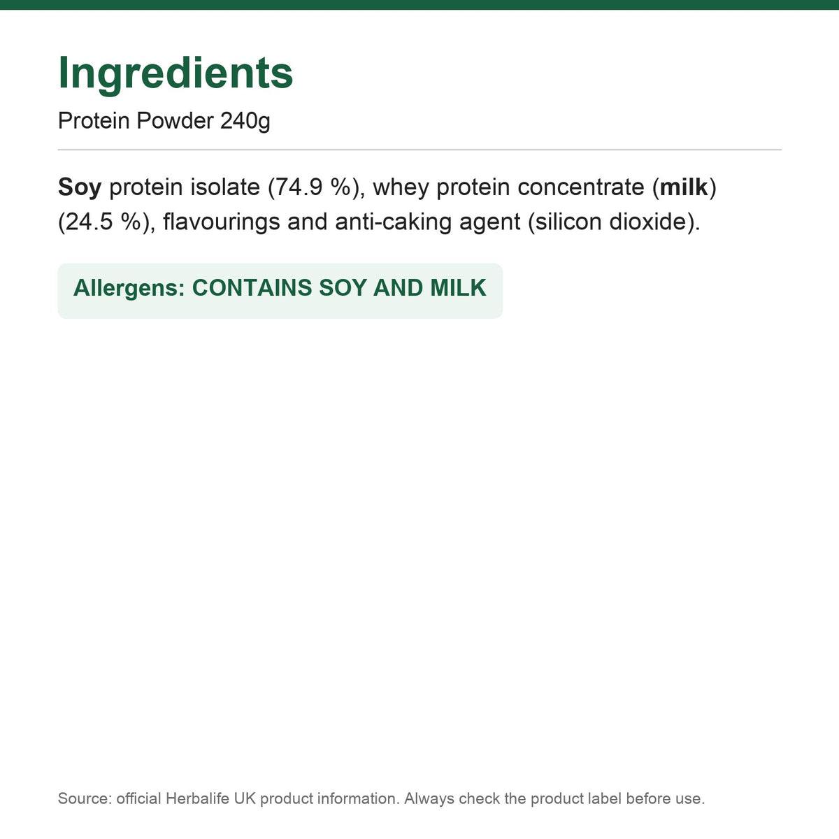 Ingredients - Protein Powder 240g