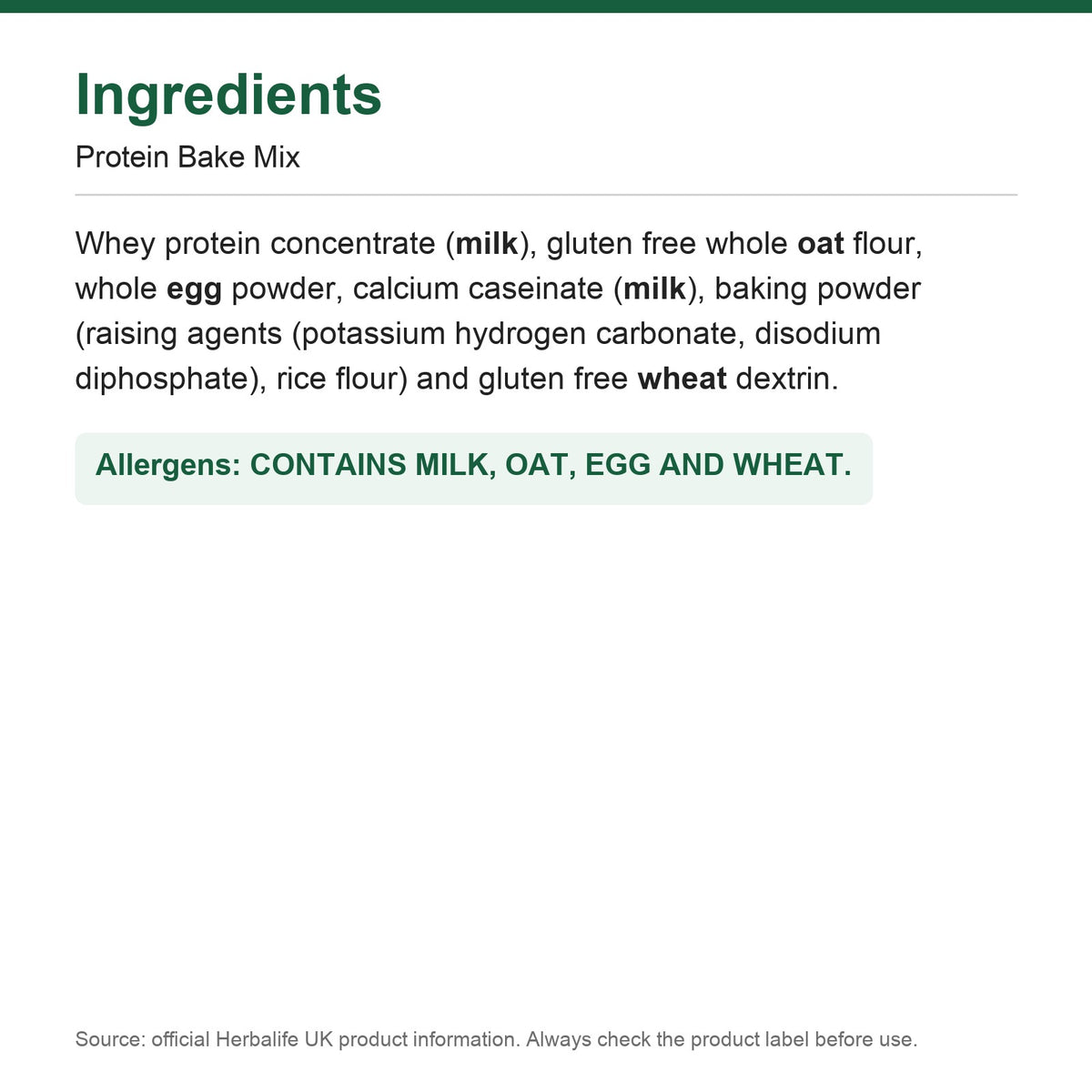 Ingredients - Protein Bake Mix