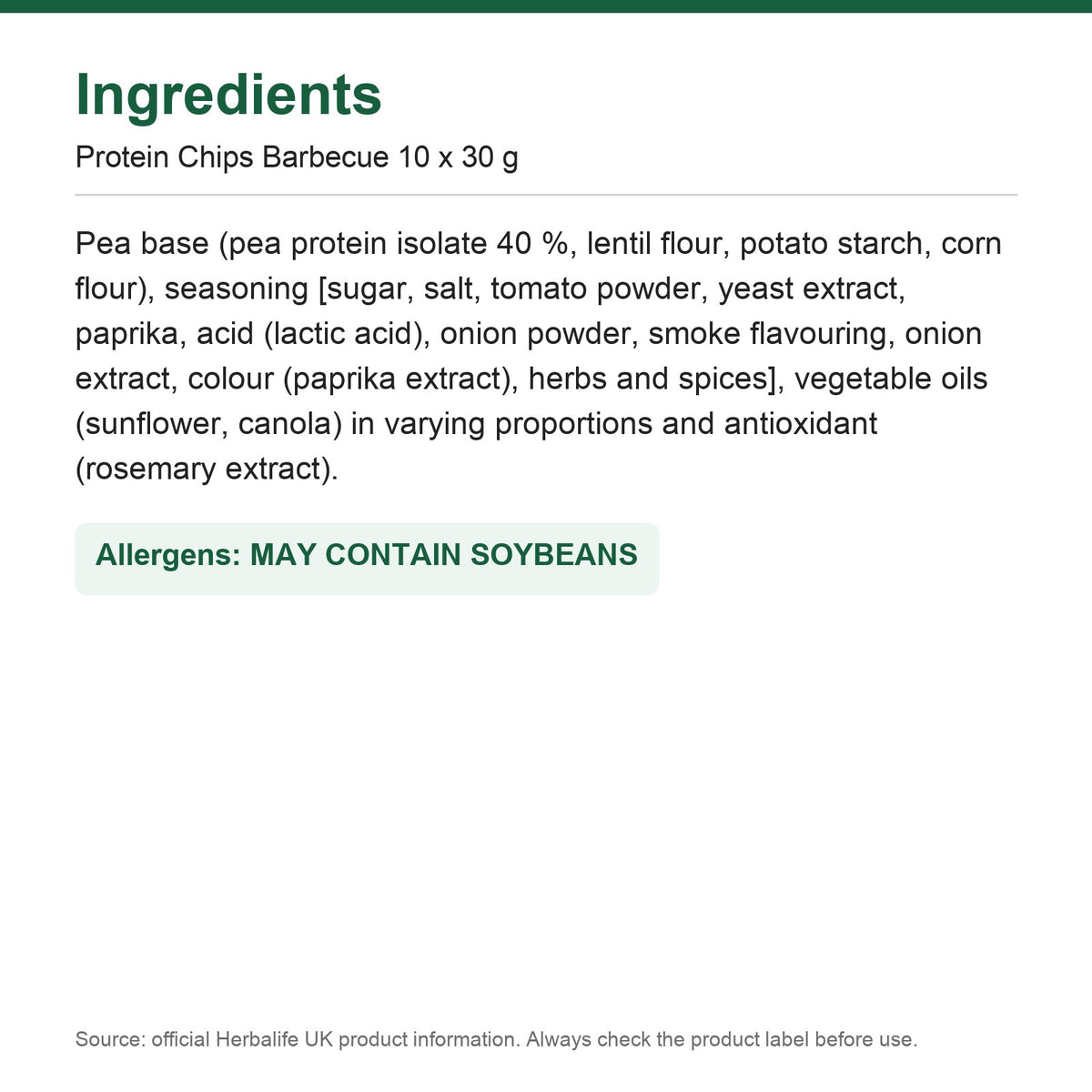 Ingredients - Protein Chips Barbecue 10 x 30 g